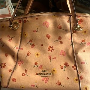 Coach Pink Floral Tote with Gold Hardware